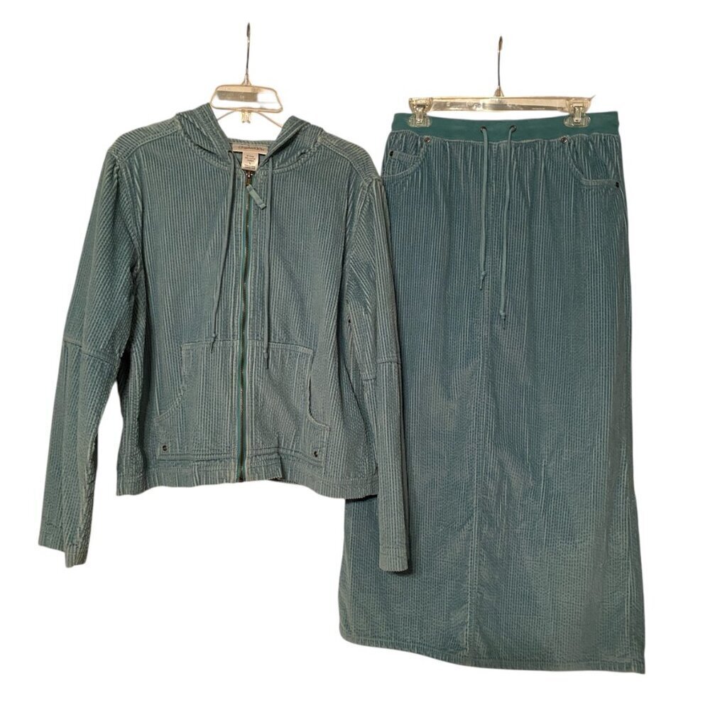CHADWICK'S 2pc Corduroy Jacket/Skirt with Hood and pockets Teal Size L/10